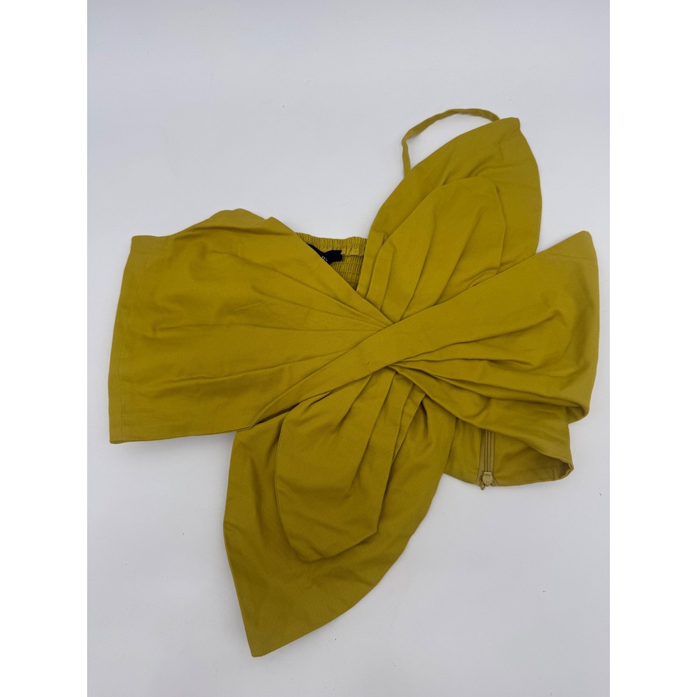 Strut & Bolt Mustard Yellow Oversized Bow Crop Top Smocked Back Size L